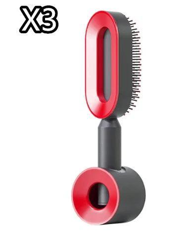 Mandotos self-cleaning hair brush with scalp massage features, shown with ergonomic handle and built-in cleaning mechanism.