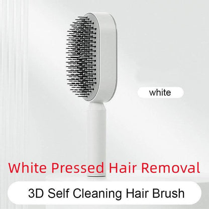 Mandotos self-cleaning hair brush with scalp massage features, showing the brush's bristles and ergonomic design for easy cleaning.