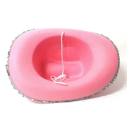 Mandotos sequined western cowboy hat with wool felt and feather trim, stylish accessory for western or festival outfits.