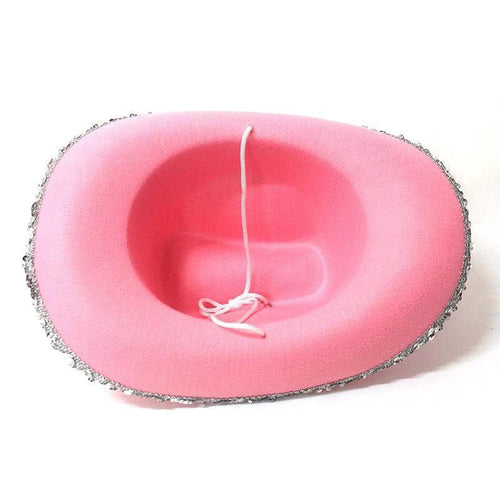 Mandotos sequined western cowboy hat with wool felt and feather trim, stylish accessory for western or festival outfits.