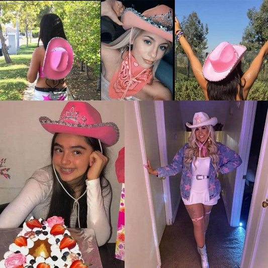 Mandotos sequined Western cowboy hat in wool felt with feather trim, featuring sparkling sequins and a stylish western design.