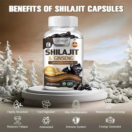 Mandotos Shilajit natural energizer supplement with dark resinous appearance, used to rejuvenate the body and boost immune health.