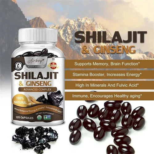 Mandotos Shilajit natural energizer in jar, showing the dark resin used to rejuvenate the body, improve mental clarity, and boost immunity.