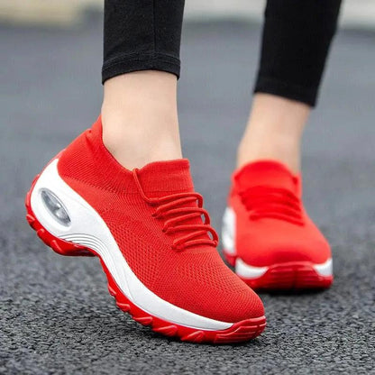 Mandotos women's sports shoes with flying knit socks design, lightweight shaking shoes for active wear and casual outings.