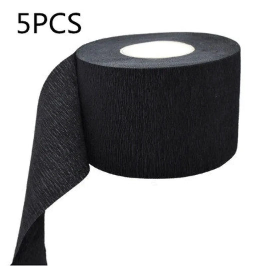 Disposable barber neck shield by MANDOTOS, showing clear plastic shield with adjustable neck strap for hygiene and comfort.