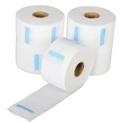 Disposable barber neck shield by MANDOTOS, clear plastic protection for haircuts and shaves, lightweight and hygienic.