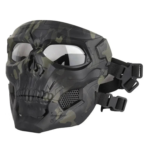 Mandotos Skull Tactical Sports Mask featuring a bold skull design, breathable fabric, and adjustable straps for outdoor activities.