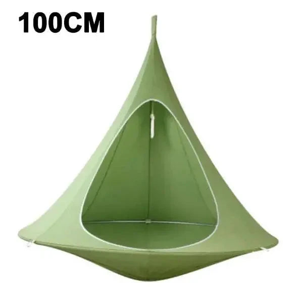 Mandotos SkyNest hanging hammock chair with soft fabric and sturdy wooden support, ideal for relaxing indoors or outdoors.