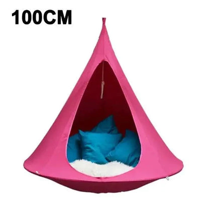 Mandotos SkyNest hanging hammock chair with woven fabric and sturdy suspension, perfect for relaxing indoors or outdoors.