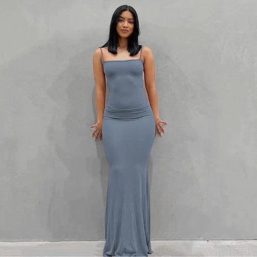 Elegant satin backless gown by MANDOTOS featuring a sleek design, smooth fabric, and a flattering fit for formal occasions.