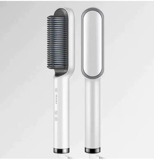 Mandotos SleekStyle electric comb with black handle and metal teeth, designed for styling and detangling hair.