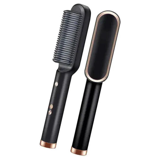 Mandotos SleekStyle electric comb with black handle and metal teeth, designed for hair styling and detangling.