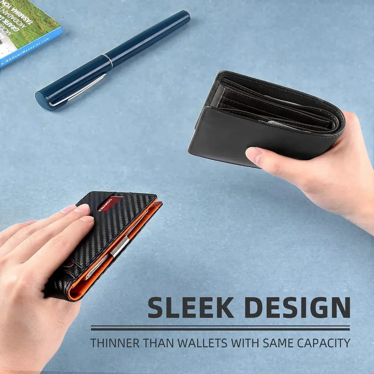 Mandotos Slim RFID Leather Wallet with multiple card slots and sleek design, made of genuine leather for secure everyday use.