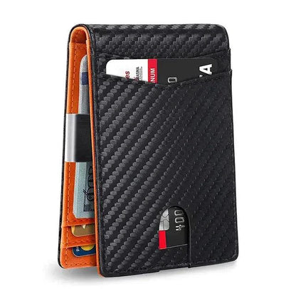 Mandotos Slim RFID Leather Wallet showcasing sleek design, multiple card slots, and secure RFID blocking technology.