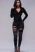Mandotos SlimFit women's slimming stretch leggings with trendy rips, showcasing their fitted design and fashionable ripped details.