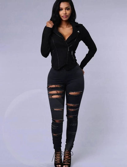 Mandotos SlimFit women's slimming stretch leggings with trendy rips, form-fitting and stylish for casual wear.
