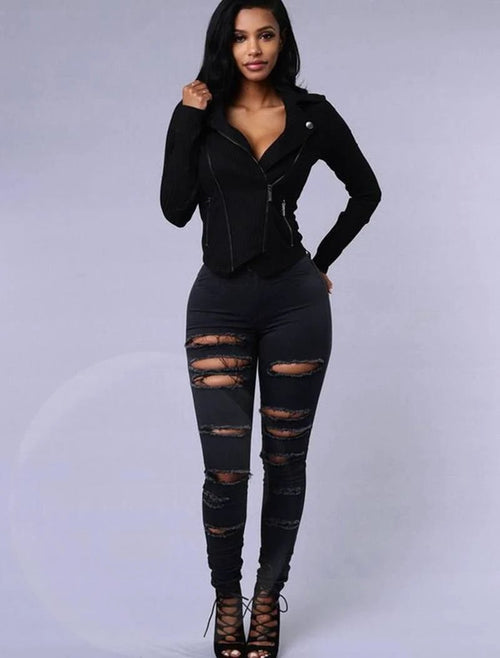 Mandotos SlimFit women's slimming stretch leggings with trendy rips, form-fitting and stylish for casual wear.