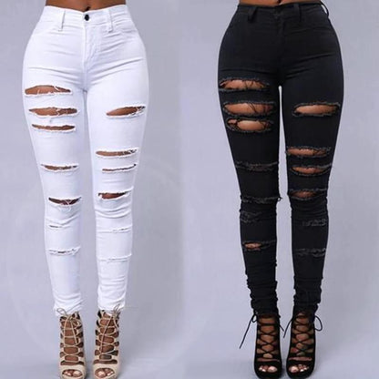 Mandotos women's SlimFit slimming stretch leggings with trendy rips, fitted design, and stylish distressed details.