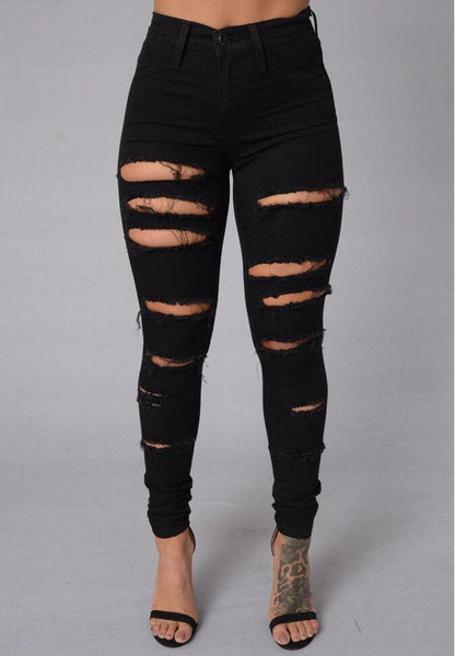 Mandotos SlimFit women's slimming stretch leggings with trendy rips, showcasing a snug fit and stylish distressed details.