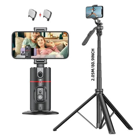 Mandotos Smart Tracking Camera Stand holding a compact security camera for stable, adjustable surveillance footage.