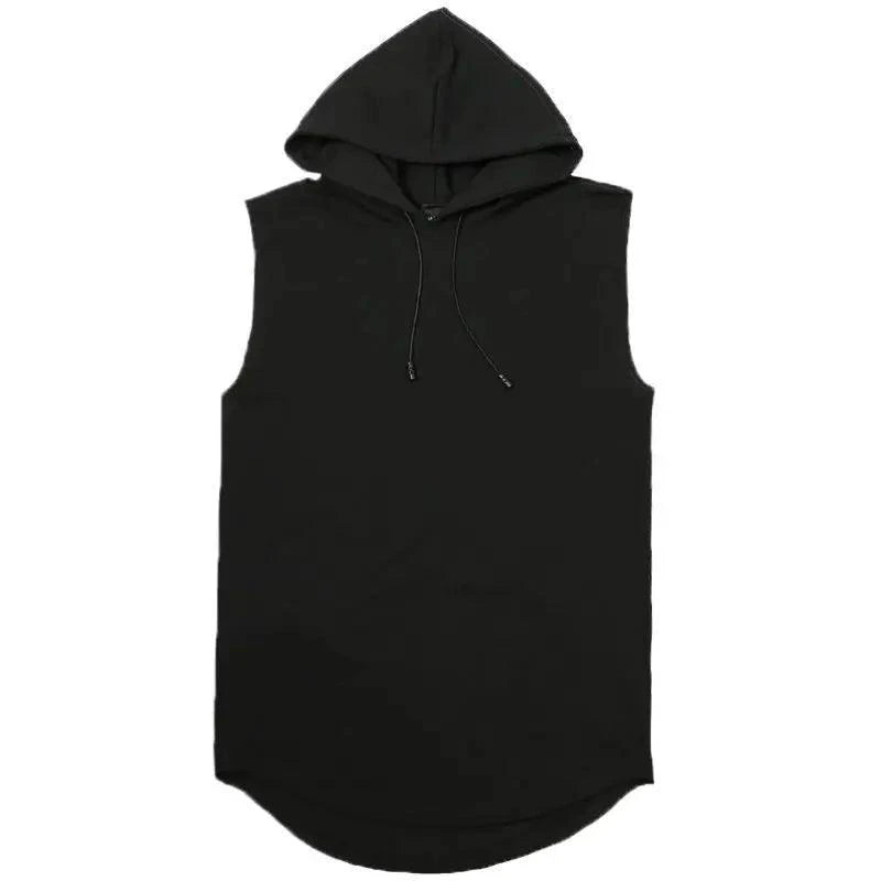 Mandotos solid color men's tank top vest, sleeveless, hooded, hip-hop style, casual T-shirt for men.