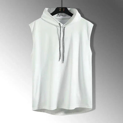Mandotos solid color men's tank top vest, sleeveless hoodie tee for men, casual hip-hop style, perfect for warm weather.