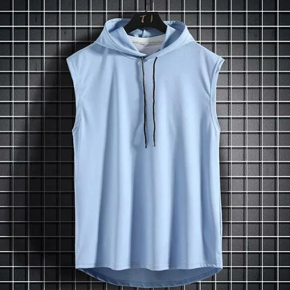 Mandotos solid color men's tank top vest with sleeveless design, hooded style, perfect for hip-hop and casual wear.
