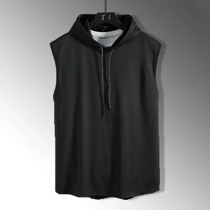 Mandotos solid color men's tank top vest with sleeveless design, hooded style, casual fit, ideal for hip-hop and streetwear looks.