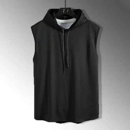 Mandotos solid color men's tank top vest with sleeveless design, hooded style, casual fit, ideal for hip-hop and streetwear looks.