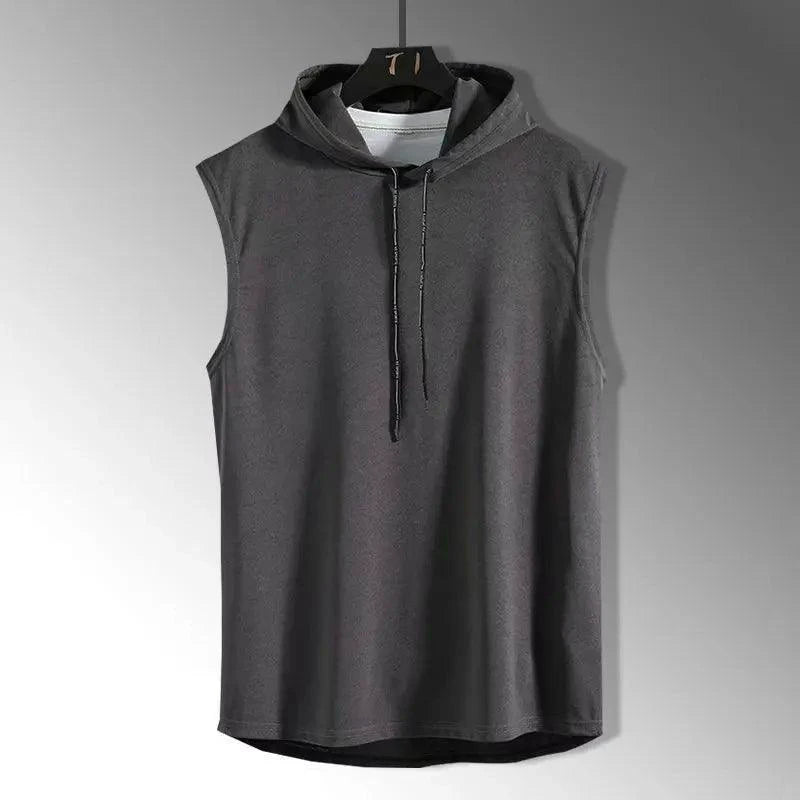 Mandotos solid color men's tank top vest with sleeveless design, hooded style, suitable for hip-hop fashion and casual wear.