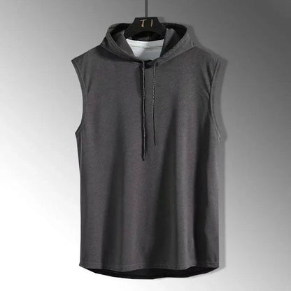 Mandotos solid color men's tank top vest with sleeveless design, hooded style, suitable for hip-hop fashion and casual wear.