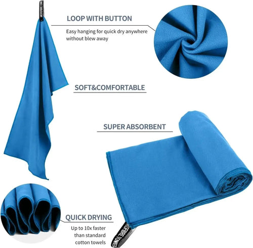 Mandotos Speedy Absorb Microfiber Towel spread out showing soft, lightweight fabric ideal for quick drying and travel.