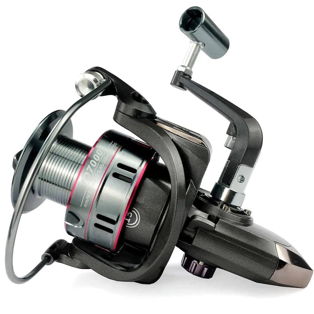 Mandotos SpinMaster Series 1000-7000 fishing reels showcasing durable construction and smooth operation for freshwater and saltwater fishing.