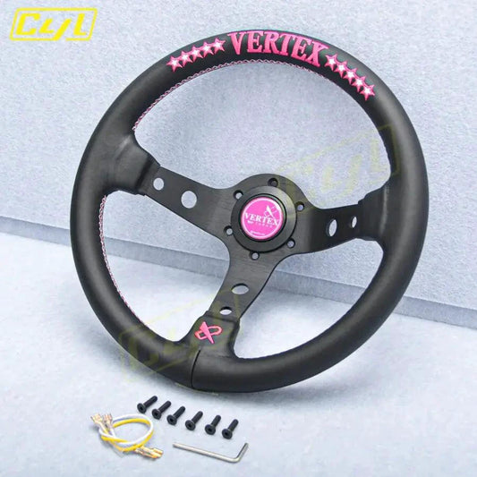 Mandotos sports leather steering wheel with grip details, designed for enhanced vehicle control and sporty driving feel.