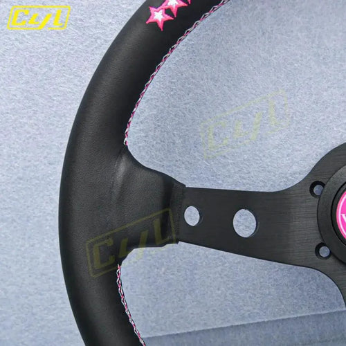 Mandotos sports leather steering wheel with ergonomic grip and stylish design for enhanced driving experience.