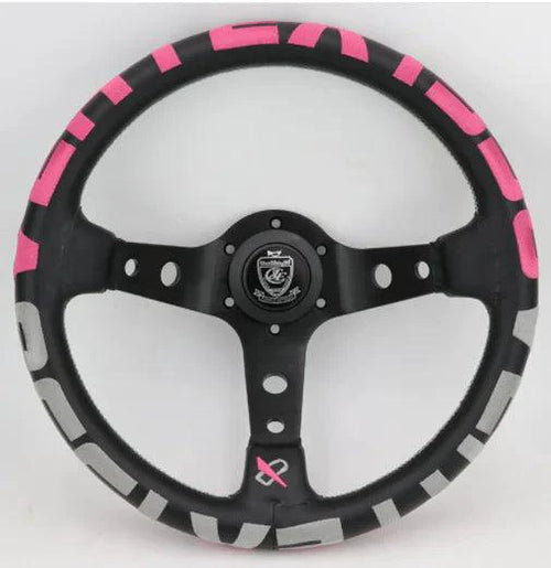 Mandotos sports leather steering wheel with textured grip and black finish, designed for enhanced driving performance.