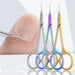 Mandotos stainless steel cuticle scissors with curved tips for removing dead skin and nail grooming during manicure.