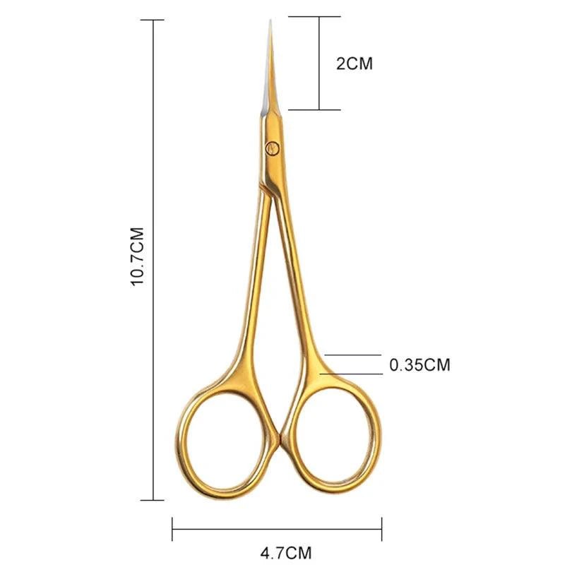 Mandotos stainless steel cuticle scissors with curved tips for manicures, ideal for removing dead skin and nail art detailing.