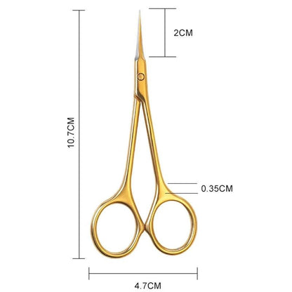 Mandotos stainless steel cuticle scissors with curved tips for manicures, ideal for removing dead skin and nail art detailing.