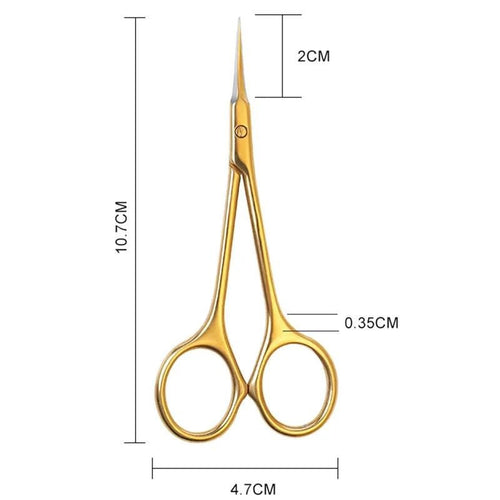 Mandotos stainless steel cuticle scissors with curved tips for manicures, ideal for removing dead skin and nail art detailing.