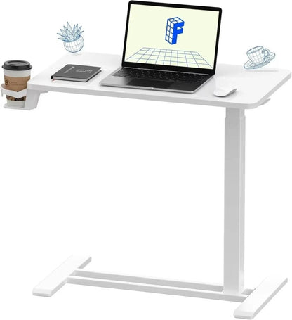 Mandotos standing scroll side table with hidden wheels, height-adjustable bed table, featuring a stylish design and functional surface.