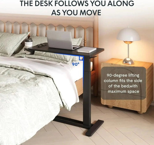 Mandotos standing scroll side table with hidden wheels, height-adjustable bed table, featuring a decorative scroll design and versatile use