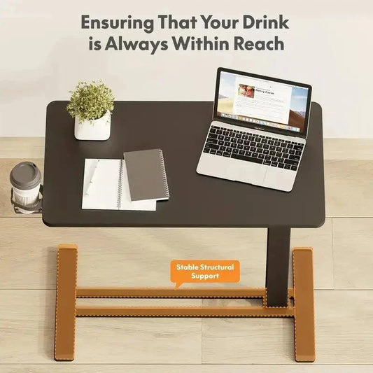 Mandotos standing scroll side table with hidden wheels, adjustable height, ideal for beds or living spaces.