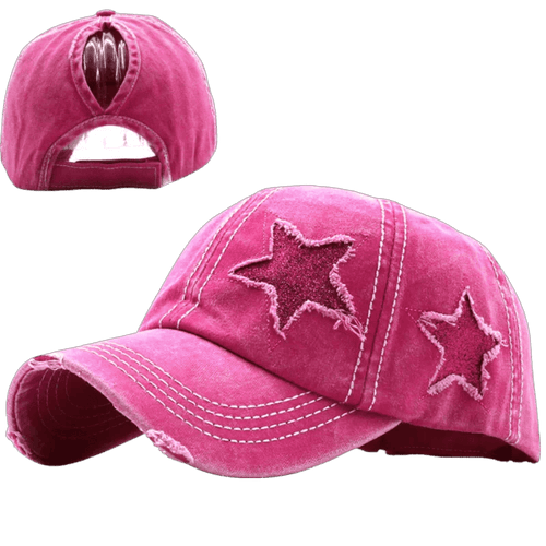 Mandotos star denim baseball cap with adjustable brim and embroidered star design, casual headwear for everyday wear.