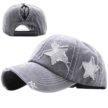 Mandotos star denim baseball cap with adjustable strap and curved brim, casual headwear for everyday style.
