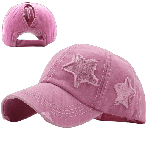 Mandotos star denim baseball cap with adjustable strap and embroidered star design, casual accessory for everyday wear.