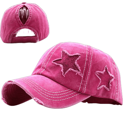 Mandotos star denim baseball cap with adjustable strap and embroidered star design, casual accessory for everyday wear.