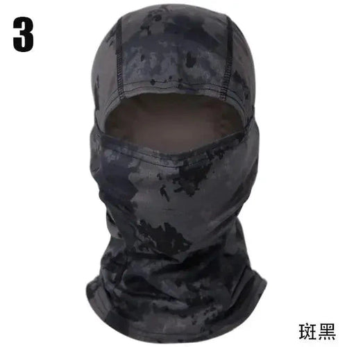 Mandotos Stealth Ops Camo Face Mask with camouflage pattern, breathable fabric, and adjustable fit for outdoor activities.