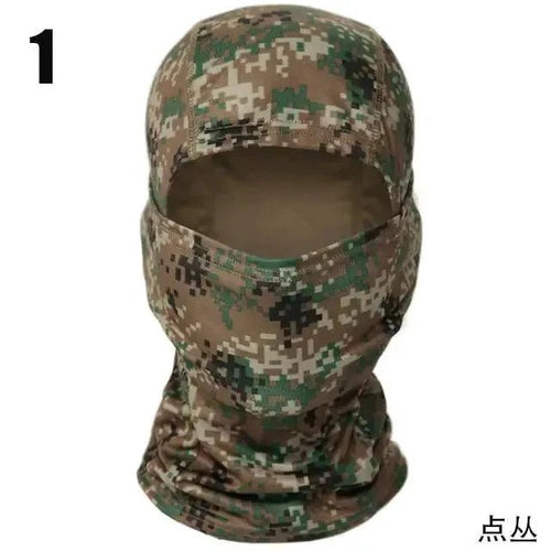 Mandotos Stealth Ops Camo Face Mask with camouflage pattern, breathable fabric, and adjustable fit for outdoor activities.