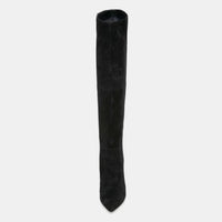 Mandotos stiletto heels with pleated design and high over-the-knee style, showcasing sleek black fashion footwear.